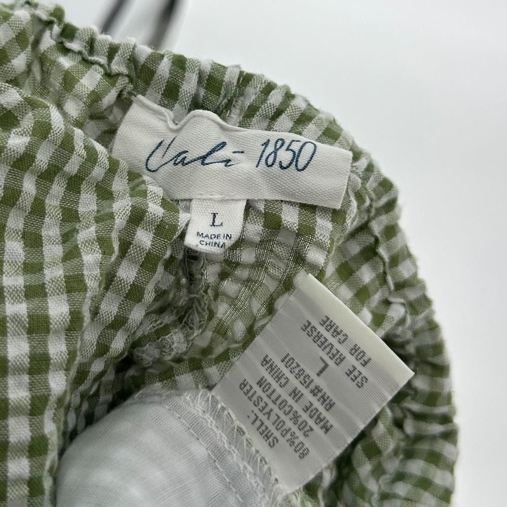 Cali 1850 Green Sage White Gingham Seersucker Pull On Pants Boho Summer Chic L - Picture 6 of 6